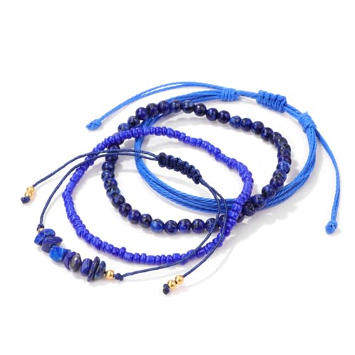 Armbänder Für Damen Und Herren – 4 Mm Großes Armband Aus Natürlichem, Unregelmäßigem Dunkelblauem Stein, Geflochtenes Lapislazuli-Seil, Gewebtes Armband, 19 Cm Perlen, Boho-Freundschaftsschmu von DACRWEKZ