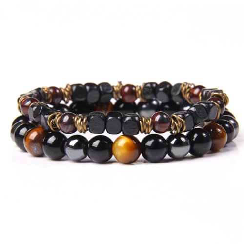 Armbänder Für Damen Und Herren – 8 Mm Natürliche Gelbe Tigerauge-Steinperlen, Mehrschichtiges, Schwarzes, Glattes Stein-Stretch-Armband Für Damen, Mädchen, Herren, Party-Schmuck, Wie Abgebilde von DACRWEKZ