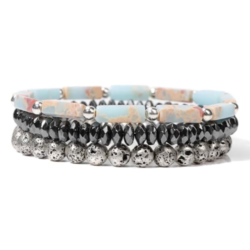 Armbänder Für Damen Und Herren – Bunte Natursteine, 6 Mm Perlen. Armband, Mehrschichtige Schwarze Gallensteinperlen, Stretch-Armband Für Damen Und Herren, Ihn, Freund, Ehemann, Wie Abgebildet, L von DACRWEKZ