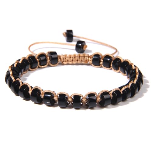 Armbänder Für Damen Und Herren – Geometrischer Naturstein Aus Schwarzem Onyx. Armband Für Damen. Handgewickelte, Geflochtene Kordelzug-Armbänder, Natürlich, Für Ihre Weihnachtsgeschenke Zum V von DACRWEKZ