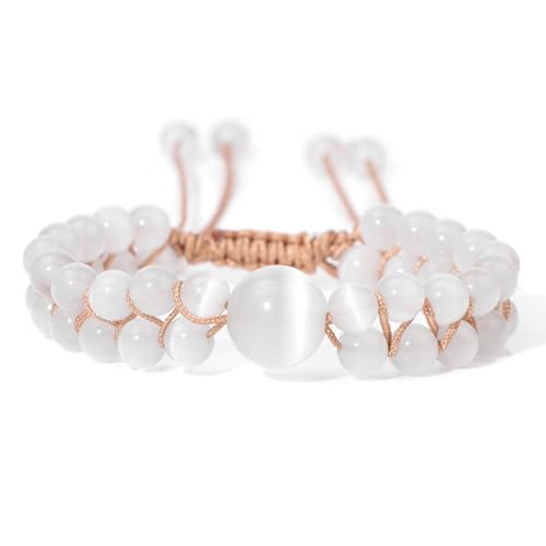 Armbänder Für Damen Und Herren – Hellbraunes Seil, Geflochtene Armbänder, Verstellbares Boho-Schnur-Armband, 6 Mm, Weißer Katzenaugenstein, Gewebtes Freundschaftsarmband Für Valentinstag, Mäd von DACRWEKZ