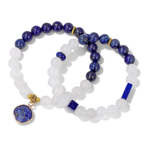 Armband Aus Natürlichen Edelsteinperlen – Natürliches Dunkelblaues Lapislazuli-Wickelarmband Mit Perlen Für Frauen, Geometrischer Steinanhänger, Stretch-Armband Für Frauen, Männer, Ihn, Freun von DACRWEKZ