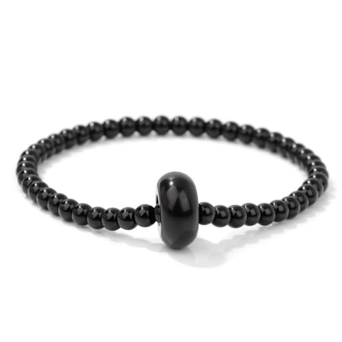 Armband Für Männer Und Frauen – 4 Mm Natürliches, Glattes Schwarzes Steinperlen-Armband, Einfache Geometrische Hohlstein-Armbänder, Stretch-Yoga-Armband Für Frauen Und Mädchen, Party-Schmuck, von DACRWEKZ