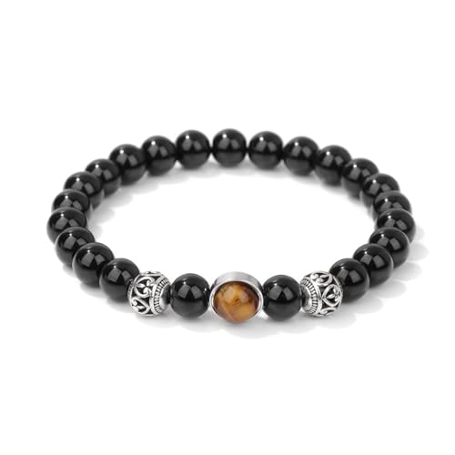 Armband Für Männer Und Frauen – Armband Aus Natürlichem Tigerauge-Stein, 8 Mm, Edelstein-Armbänder, Einfache Hohle Silberperlen, Stretch-Armband Für Frauen Und Mädchen, Party-Schmuck, Wie Abg von DACRWEKZ