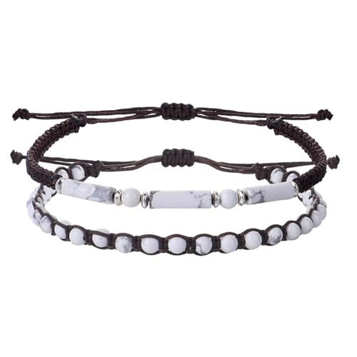 DACRWEKZ Armbänder Für Damen Und Herren – Naturweiß, Türkis, Geflochtene Armbänder, Verstellbares Boho-Schnur-Armband, Säulen-Steinperlen, Gewebtes Freundschaftsarmband Für Damen, Neuheitsschmuck, Wi von DACRWEKZ