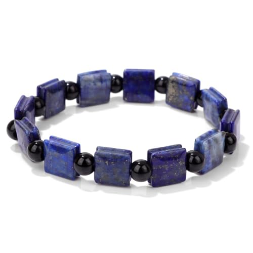 DACRWEKZ Armbänder Für Männer – Natürliche Rechteckige Lapislazuli-Perlen, Armbänder, 6 Mm Stein, Armband Für Frauen, Paar, Schwarz Glänzende Achat-Armbänder, Geburtstagsgeschenk Für Männer, Fraue von DACRWEKZ