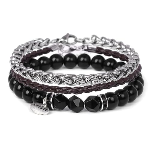 DACRWEKZ Armband Aus Natürlichen Edelsteinperlen – Natürliche, Glänzende Schwarze Steinperlen-Wickelarmbänder Für Damen, Silberkette, Böhmisches Armband Für Damen, Herren, Ihn, Freund, Ehemann, Wie A von DACRWEKZ