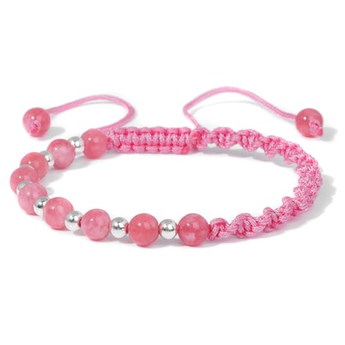 Edelstein-Perlen-Armband – 6 Mm Natürliches Rosa Jade-Achat-Armband, Edelstein, Verstellbares, Handgewickeltes, Geflochtenes Kordelzug-Armband, Wickelarmband Für Männer, Frauen, Mädchen, Schmuc von DACRWEKZ