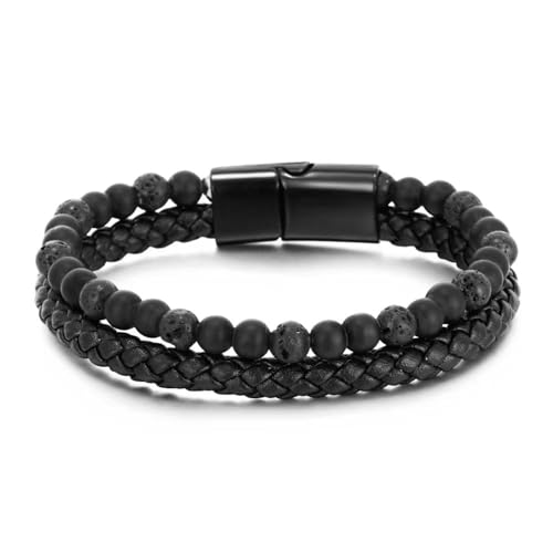 Edelsteinperlen-Armband – 4 Mm Schwarzes Vulkanstein-Armband, Verstellbares Mehrschichtiges Lederarmband, Mehrschichtiges Handgefertigtes Armband Für Damen, Herren, Ihn, Freund, Ehemann, Wie Abgeb von DACRWEKZ