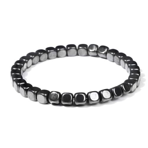 Handgefertigtes Herrenarmband – 6 Mm, Einfaches, Rechteckiges Armband Aus Schwarzem Gallenstein, Edelsteinarmband Für Herren, Elastisches Seil, Freundschaftsschmuck Für Männer, Weihnachten, Vale von DACRWEKZ