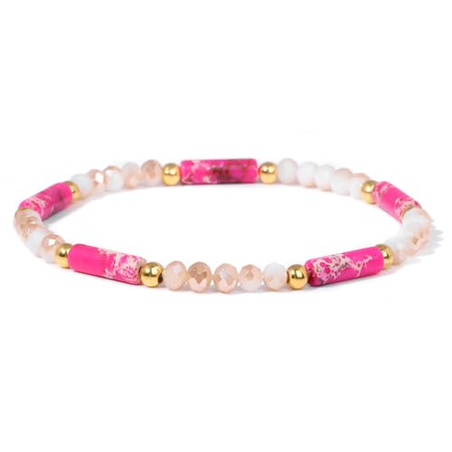 Neuartiges Armband – Einfache Natürliche Rosa Stein-Armbänder. Natürliches Einfaches Geometrisches Facettiertes Stein-Armband, Modisches Elastisches Seil-Armband Für Damen Und Herren, Schmuckge von DACRWEKZ