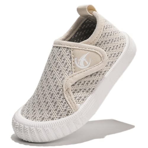 DADAWEN Kinder Jungen Sportschuhe Klettverschluss Mädchen Leicht Schule Laufschuhe,Beige,24 EU von DADAWEN