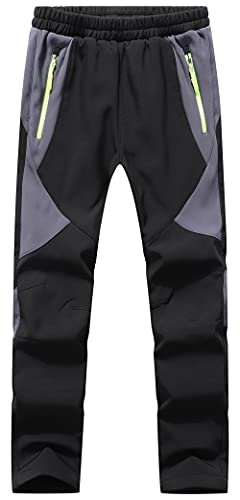 DAFENP Kinder Softshellhose Skihose Warm Gefüttert Thermohose Winter Wasserdicht Winddicht Schneehose Jungen Mädchen Wanderhose KZ2001-Black1-M von DAFENP