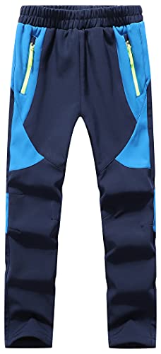 DAFENP Kinder Softshellhose Skihose Warm Gefüttert Thermohose Winter Wasserdicht Winddicht Schneehose Jungen Mädchen Wanderhose KZ2001-Navy Blue1-S von DAFENP