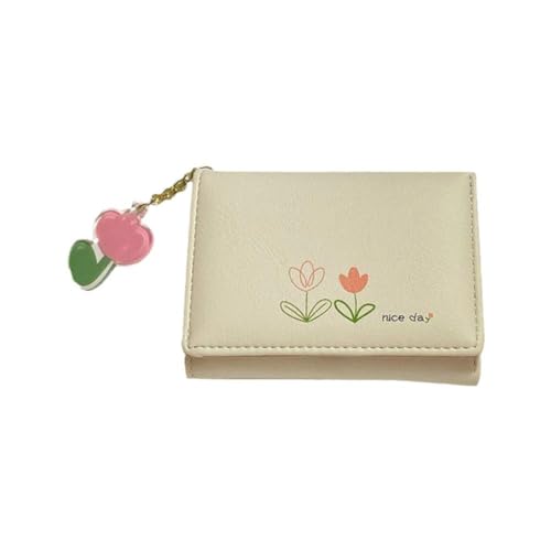 DAGESVGI Schlanke Geldbörse für Damen, Tulpen-Karten-Geldbörse, RIFD-Tasche, Kreditkarte mit Geldbörse, Ledertasche, Schlüsselanhänger, beige, Größe von DAGESVGI