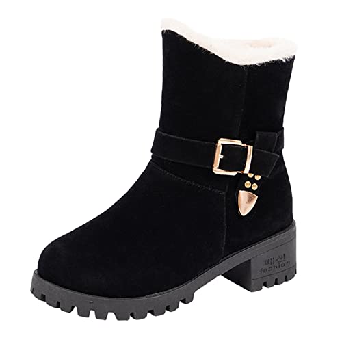 DAIFINEY Baumwolle Warm Plus Stiefel Schnee Samt Schnalle Gürtel Stiefel Damenstiefel Kinder Mädchen Größe 34 von DAIFINEY