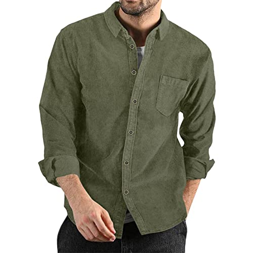 DAIFINEY Herren Herbst Winter Cordhemden Casual Langarm Einfarbig Geknöpft Leichte Hemden Hemd Flanell Herren von DAIFINEY