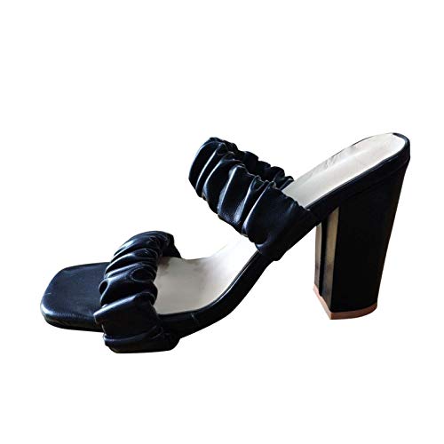 DAIFINEY Sandalen mit großen, soliden, sexy Größen-Mode-Damen-Plissee-Farben-Toe-Damen-High-Heels Schuhe Damen Schwarz von DAIFINEY