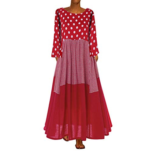 Damen Cocktail-&Partykleid Polka Dots Print Lang Kleid Lose Kleid Faltenrock A-Linien-Kleid Festkleid Kostüm Rock Cosplay Kleid Festliche Kleid(1-Rot/Red,54)#0801 von DAIFINEY