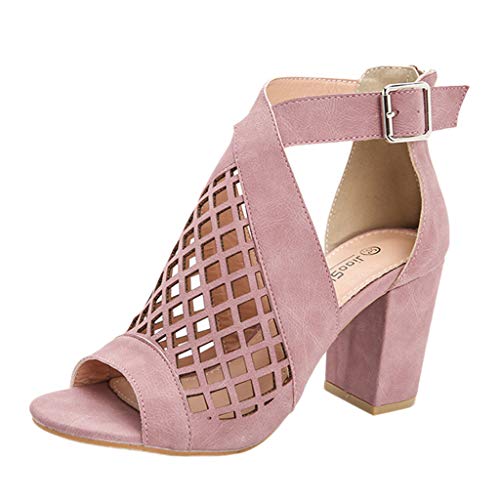 Damen Sandalen Riemchensandale Römersandale Sandalette Riemchenpumps Fischmaul Peeptoe Hochzeitsschuhe Abend Party Kleidschuhe Sommer Sandals Freizeitschuhe(1-Pink/Pink,37.5) 922 von DAIFINEY