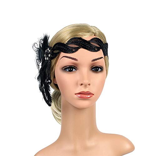 Haarreifen Zickzack Headband Alter Zwanziger Great Flapper Kopfband für das Kopfbedeckung (Black, One Size) von DAIFINEY