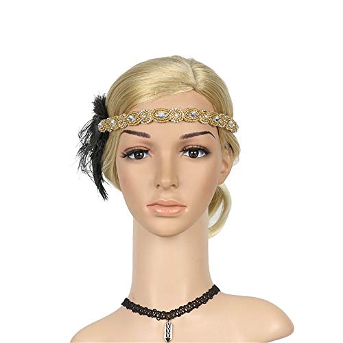 Schweißband Head Flapper Zwanziger Headband Vintage-Kopfbedeckung großer Haarreif (Gold, One Size) von DAIFINEY