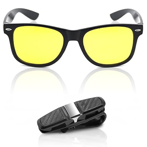 DAJOOEE Blendfreie Nachtfahrbrille für Männer und Frauen, Nachtsichtbrille mit Auto-Sonnenbrillenhalter zum Fahren bei Nacht, gelb von DAJOOEE