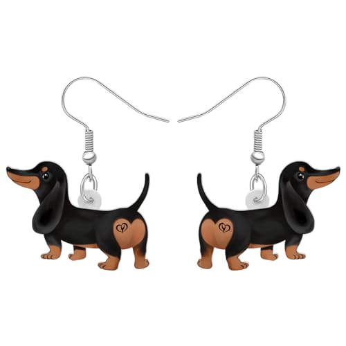 DALANE Acryl Niedlich Dackel Hund Ohrringe Baumelnd Tropfen Anime Welpen Haustiere Schmuck Geschenke für Frauen Mädchen Kinder Hundeliebhaber Charms (Schwarz A) von DALANE