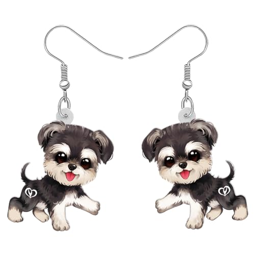 DALANE Acryl Niedlich Schnauzer Hund Ohrringe Baumelnd Tropfen Anime Welpen Haustiere Schmuck Geschenke für Frauen Mädchen Kinder Hundeliebhaber Charms Party (Schwarz A) von DALANE