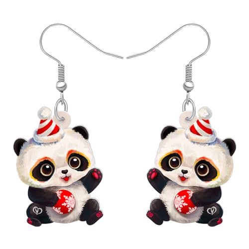 DALANE Acryl Niedlich Weihnachten Hut Bär Panda Ohrringe Tiere Baumeln Tropfen Schmuck für Frauen Damen Mädchen Kinder Weihnachten Geschenke (Schwarz) von DALANE