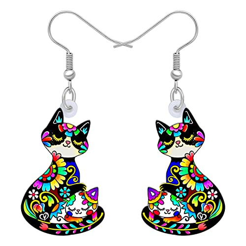 DALANE Acryl niedlich Muttertag Katze Ohrringe Kätzchen Baumeln Hängend Mode Schmuck Muttertagsgeschenke für Damen Mädchen (Schwarz) von DALANE