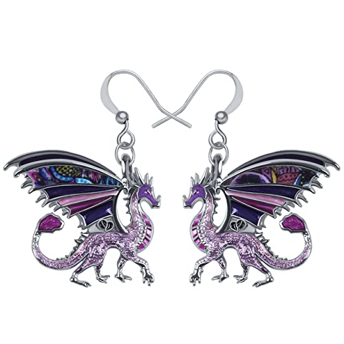 DALANE Emaille Legierung Drachen Ohrringe Hängend mythische Dinosaurier Baumeln Mode Schmuck für Damen Mädchen Geschenke (Lila) von DALANE