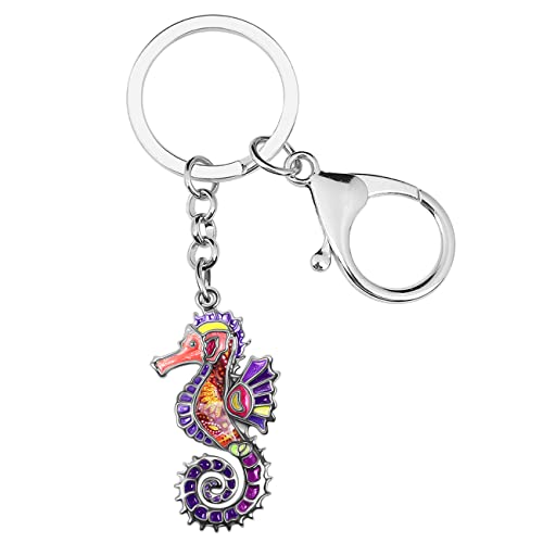 DALANE Emaille Legierung Hippocampus Seepferdchen Schlüsselanhänger Handtasche Schlüsselring Ozean Schmuck Geschenke für Damen Mädchen (Lila) von DALANE