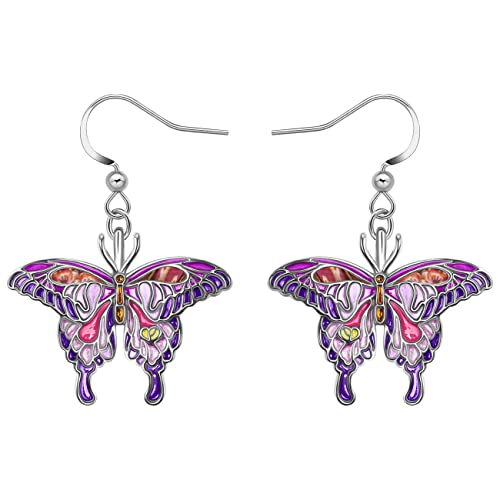DALANE Emaille Legierung Strass Schmetterling Ohrringe Baumel Hängend Insekten Schmuck Schmetterling Geschenke für Damen Mädchen (Violett) von DALANE