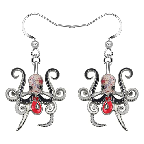 DALANE Emaille Legierung Süße Oktopus Ohrringe Tintenfisch Baumeln Neuheit Ozean Tiere Schmuck Geschenke für Damen Mädchen (Schwarz) von DALANE