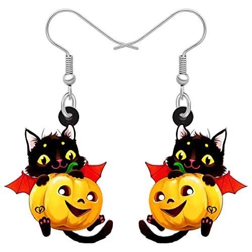 DALANE Halloween Acryl Niedlich Kürbis Schwarz Katze Ohrringe Baumeln Tropfen Hexe Hut Schmuck für Frauen Mädchen Charme Party Neuheit Geschenke (Schwarz G) von DALANE