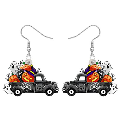 DALANE Halloween Geschenke Acryl Auto LKW Ohrringe Tropfen lustig Totenkopf Kürbis Schmuck für Frauen Mädchen Charms Party Gaben (Schwarz A) von DALANE