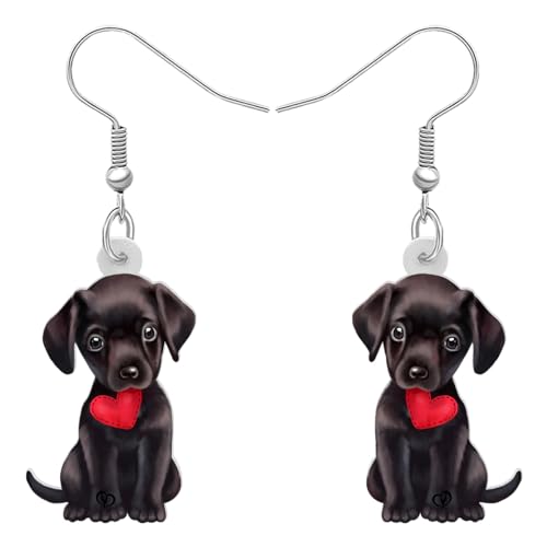 DALANE Valentinstag Geschenke Acryl Herz Labrador Retriever Hund Ohrringe Baumeln Tropfen Welpe Haustiere Schmuck für Frauen Mädchen Damen Kinder Hund Liebhaber Dekor (Schwarz) von DALANE