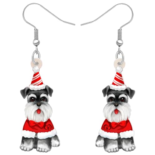 DALANE Weihnachten Geschenke Acryl Standard Schnauzer Hund Ohrringe Baumeln Tropfen Welpe Haustiere Schmuck für Frauen Damen Mädchen Hundeliebhaber (Schwarz) von DALANE