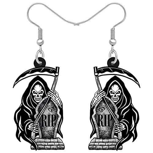 DANALE Halloween Neuartig Totenkopf Sensenmann Ohrringe Tropfen Sensen Schmuck für Frauen Mädchen Charms Geschenke (Schwarz A) von DALANE