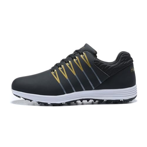 DAMANDO Damen Golfschuhe, Spikeless Golf Schuh wasserdichte Leichte Golf Sport Schuh Casual Walking Sneakers Für Damen,Gold,38 EU von DAMANDO