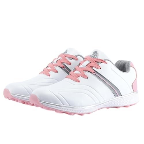 DAMANDO Wasserabweisende Golfschuhe Für Damen Outdoor-Golfschuhe Ohne Spikes Komfort Mode Leder Walking Turnschuhe,Rosa,40 EU von DAMANDO