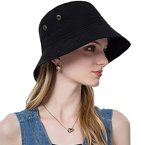 DAMILY Schwarz Fischerhut Damen Wasserdicht Sonnenhut Herren Faltbar UV Schutz Sommer Bucket Hat Wanderhut für Frauen Festival Outfit Zubehör von DAMILY