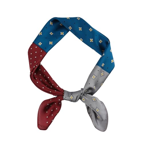 DAMILY Vintage Bandana Herren Seidig Quadratisch Kopftuch Sommer Geometrischem Halstuch und Stirnband Motorrad Satin Piratentuch Kinder Festival Haarbänder 70x70cm (Blau-rot) von DAMILY