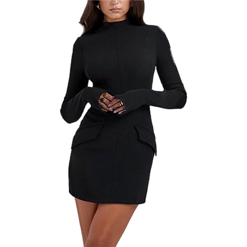 DAMYTION Langärmeliges Cargo-Minikleid für Damen, elegantes Kleid mit ausgestellten Ärmeln, Rollkragen, figurbetont, Partykleid, Schwarz , Medium DAMYTION Langärmeliges Cargo-Minikleid für Damen, elegantes Kleid mit ausgestellten Ärmeln, Rollkragen, figurbetont, Partykleid, Schwarz , Medium von DAMYTION