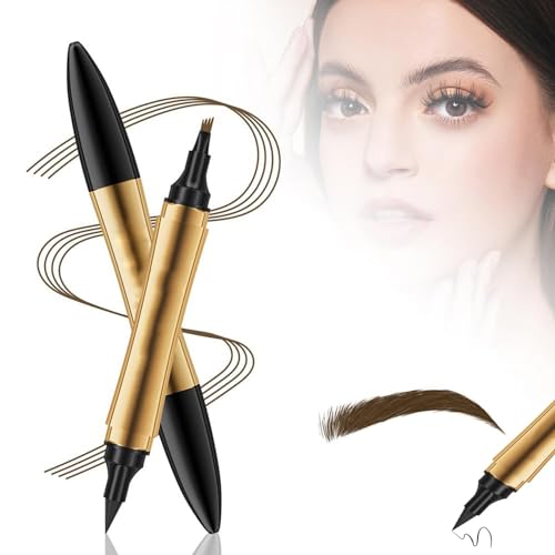 2 in 1 Magic Eyebrow Pencil,3D Microblading Eyebrow Tattoo Pencil 4 Fork Tip with Eyeliner,Multifunction Double Head Microblading Eyebrow Pencil Long-Lasting Waterproof Makeup Tool (Light Brown) von DANC