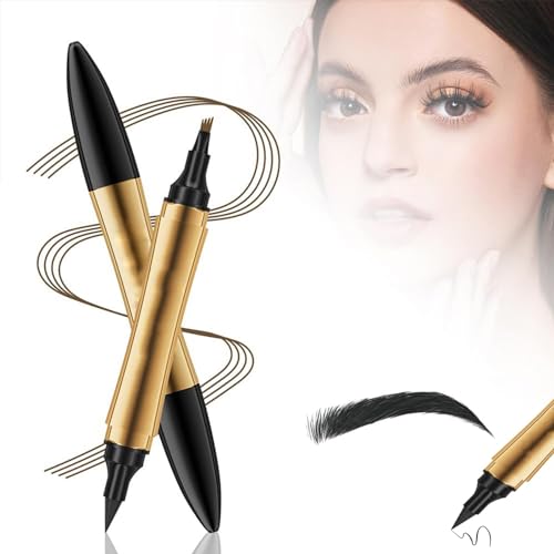 2 in 1 Magic Eyebrow Pencil,3D Microblading Eyebrow Tattoo Pencil 4 Fork Tip with Eyeliner,Multifunction Double Head Microblading Eyebrow Pencil Long-Lasting Waterproof Makeup Tool (Black) von DANC