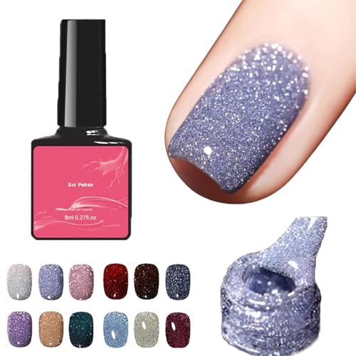 High Density Glitter Nail Gel Polish, 12 Colors Reflective Glitter Gel Nail Polish Set, High Density Glitter Nail Polish, Holographic Glitter Nail Polish Manicure Set, Diy Manicure for Home (8ml,004) von DANC