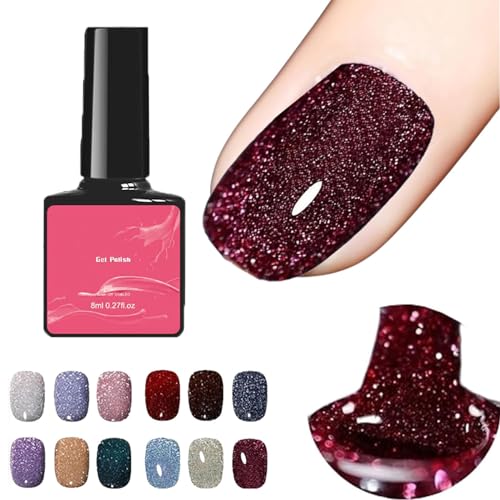 High Density Glitter Nail Gel Polish, 12 Colors Reflective Glitter Gel Nail Polish Set, High Density Glitter Nail Polish, Holographic Glitter Nail Polish Manicure Set, Diy Manicure for Home (8ml,005) von DANC