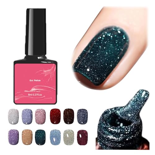 High Density Glitter Nail Gel Polish, 12 Colors Reflective Glitter Gel Nail Polish Set, High Density Glitter Nail Polish, Holographic Glitter Nail Polish Manicure Set, Diy Manicure for Home (8ml,005) von DANC